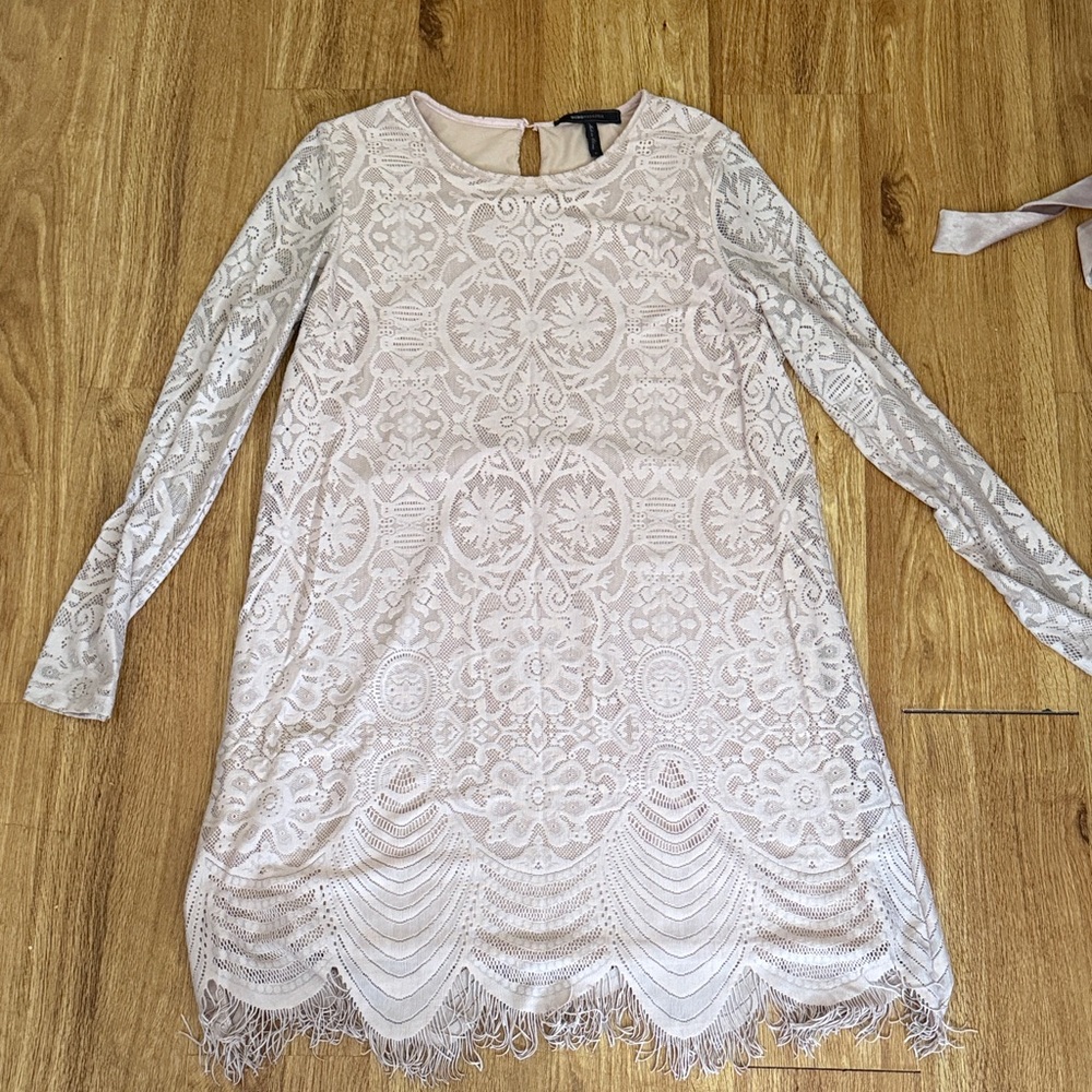 BCBGMaxAzria Lace Long Sleeve Dress in Cream